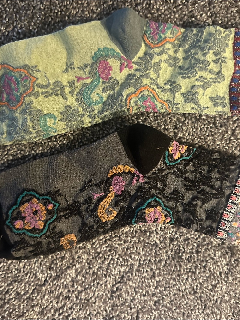 Women’s Patterned Ankle Socks - Black and Teal Floral